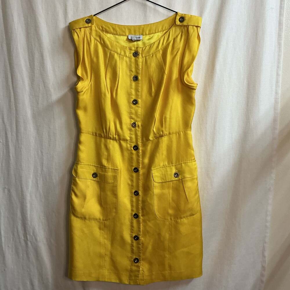 bebe Women's Yellow Sleeveless Button-Front Utility Mini Dress with Pockets